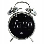 Budzik z radiem chromowany antena biały wyświetlacz LED zegar retro 12/24