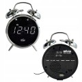 Budzik z radiem chromowany antena biały wyświetlacz LED zegar retro 12/24