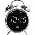 Budzik z radiem chromowany antena biały wyświetlacz LED zegar retro 12/24
